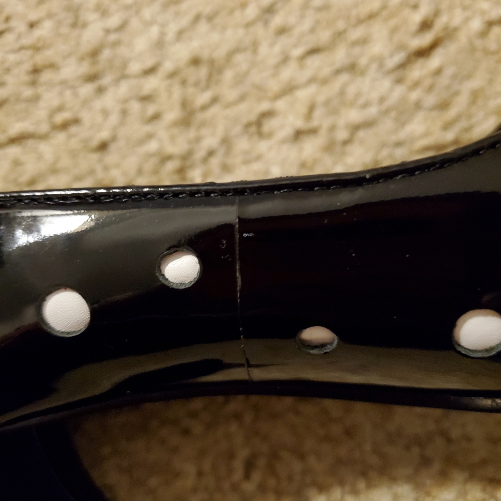 Black Patent Leather Pumps with White Polka Dots - Women - Picture 12 of 14